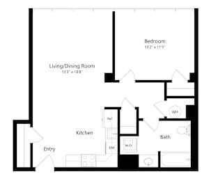 a floor plan of a living room with a kitchen and a bedroom