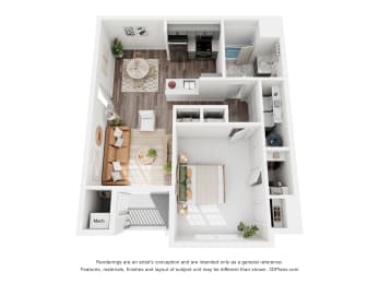 Floor Plan  a 3d floor plan of a home with a bedroom and living room