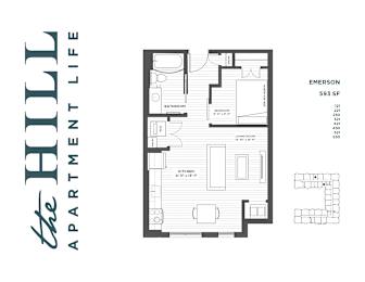 A studio floor plan for at 593 sq ft the emerson