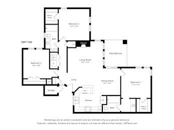 A black and white floor plan of a two-bedroom apartment.