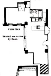 A black and white diagram of a Venetian shutter system.