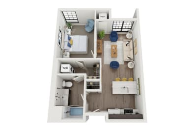 a 3 bedroom floor plan with a bathroom and a living room at The Landing at 1001 NP Apartments in Fargo, ND 58102