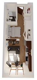 Hudson studio 1 bath Floor Plan at RoCo Apartments, Fargo, North Dakota 58102