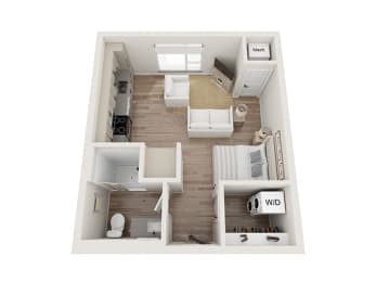 Floor Plan  Studio 1 bathroom floor plan at Kesler Apartments in Downtown Fargo, Fargo, ND 58102