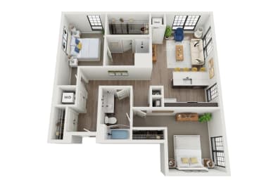 2 Bedroom 2 Bathroom Floor Plan at The Landing at 1001 NP, Fargo, North Dakota 58102
