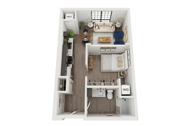 Studio 1 bathroom floor plan D at The Landing at 1001 NP, Fargo, NB 58102