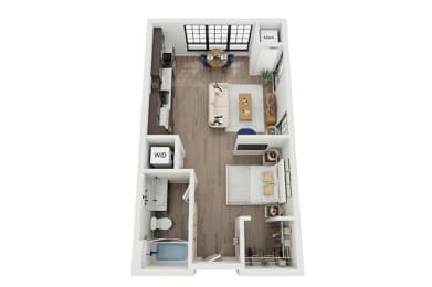 Studio 1 bathroom floor plan E at The Landing at 1001 NP, Fargo, North Dakota 58102