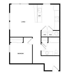 a floor plan of a 1 bedroom apartment