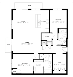 A floor plan of a house with a living room, kitchen, dining room, and bedrooms.