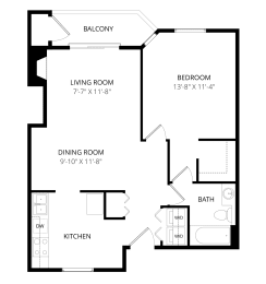  Floor Plan One Bed One Bath Renovated