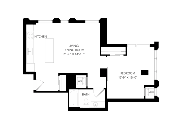 a floor plan of an open floor plan with a bedroom and a living room