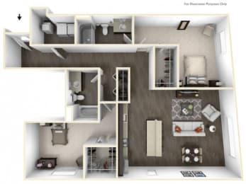 ANGORA 2 Bedroom 2 Bath 3D Floor Plan  at Stitchweld, MILWAUKEE, WI