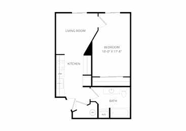 A black and white image of a floor plan for a small apartment.