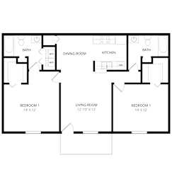 A black and white image of a floor plan for a house.