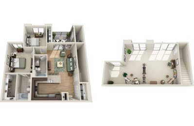 a stylized view of a floor plan with a bedroom and living room
