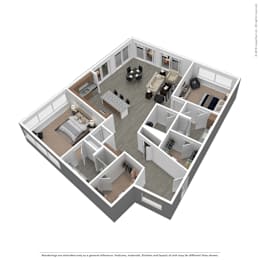 A 3D floor plan of a house with multiple rooms.