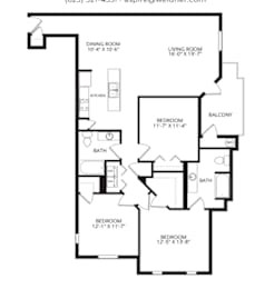 A black and white image of a house floor plan with a dining room, living room, kitchen, bath, and four bedrooms.