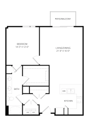 a floor plan of a house with an open floor plan with a bedroom and a