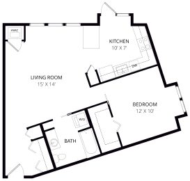 a floor plan of a 1 bedroom floor plan with a bathroom and a living room