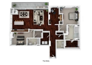 two bedrooms, one bathroom, the molly floor plan