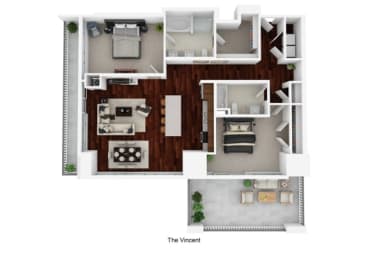 two bedroom two and a half bath town home 3d floor plan