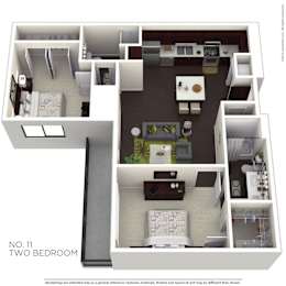 A floor plan of a two bedroom apartment.