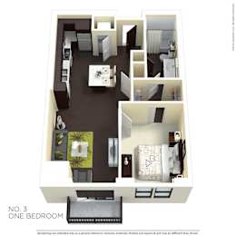 A floor plan of a one bedroom apartment.