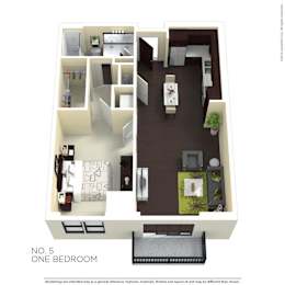 A floor plan of a one bedroom apartment.