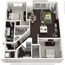 A floor plan of a two bedroom apartment.