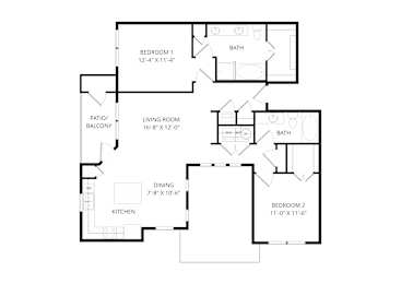 A black and white image of a floor plan for a house.