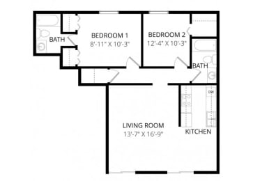  Floor Plan 2 Bedroom 2 Bath