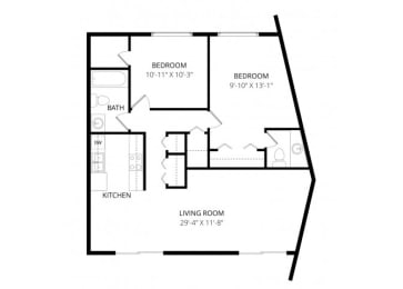  Floor Plan 2 Bedroom 1.5 bath
