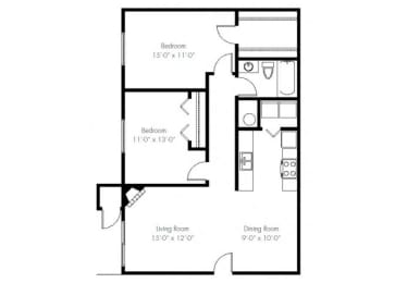  Floor Plan 2 Bedroom 1 Bath