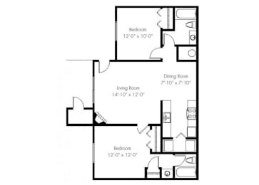  Floor Plan 2 Bedroom 2 Bathroom