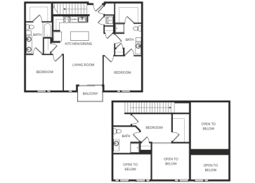 a floor plan of a house with two bedrooms and two bathrooms