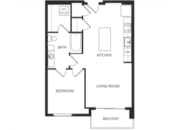 a floor plan of a 1 bedroom apartment