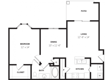 a floor plan of a 1 bedroom apartment