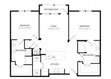 a floor plan of a home with two bedrooms and two bathrooms