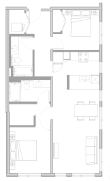 a floor plan of a small apartment with a bedroom and a living room