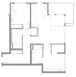 a floor plan of a small house with a living room and a kitchen