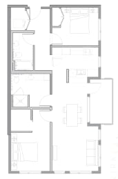 floor plan of the small apartment with living room and kitchen