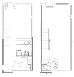 a floor plan of a small house with a bedroom and a living room