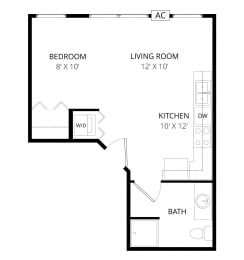 a floor plan of a small house with a kitchen and a living room