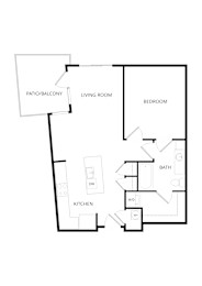 a floor plan of an apartment with a bedroom and a living room