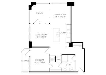 a floor plan of a home with an open floor plan with a bedroom and a