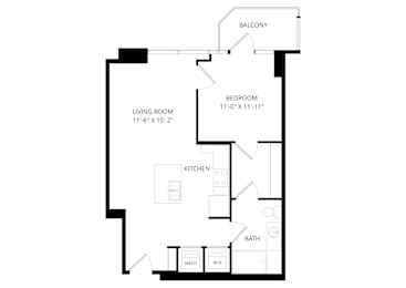 a floor plan of an open floor plan with a bedroom and a living room