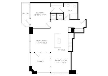 a floor plan of a home with an open floor plan with a bedroom and a