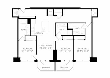 a floor plan of a home with an open floor plan with bedrooms and baths