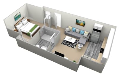 Birch Hills Floor Plan 392 Sq.Ft. at Country Village Apartments, Jurupa Valley, CA, 91752