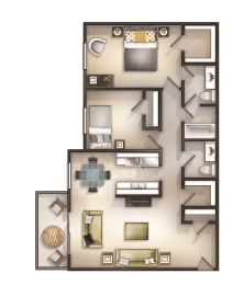 Floor Plan 2 Bdr 2 bath Canyonfalls at Canyon Club Apartments, Upland, California, 91786